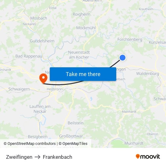 Zweiflingen to Frankenbach map