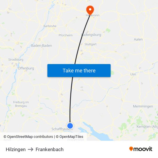 Hilzingen to Frankenbach map