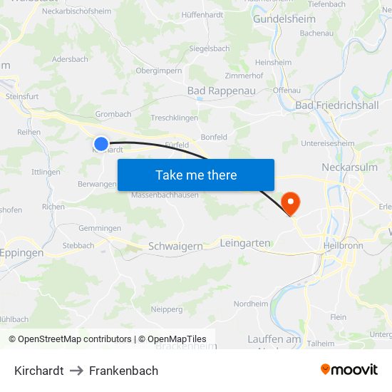 Kirchardt to Frankenbach map