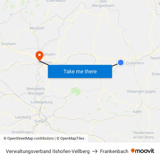 Verwaltungsverband Ilshofen-Vellberg to Frankenbach map