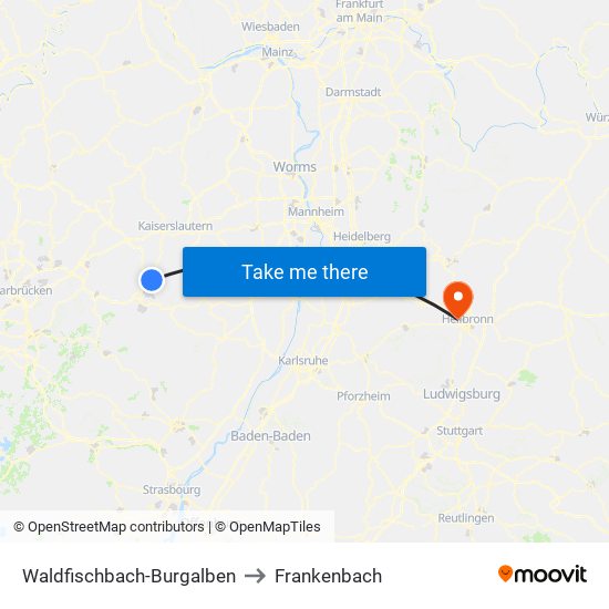 Waldfischbach-Burgalben to Frankenbach map