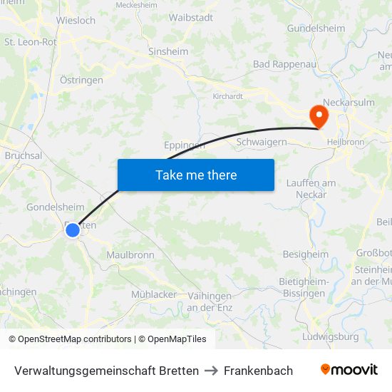 Verwaltungsgemeinschaft Bretten to Frankenbach map