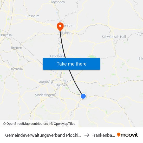 Gemeindeverwaltungsverband Plochingen to Frankenbach map