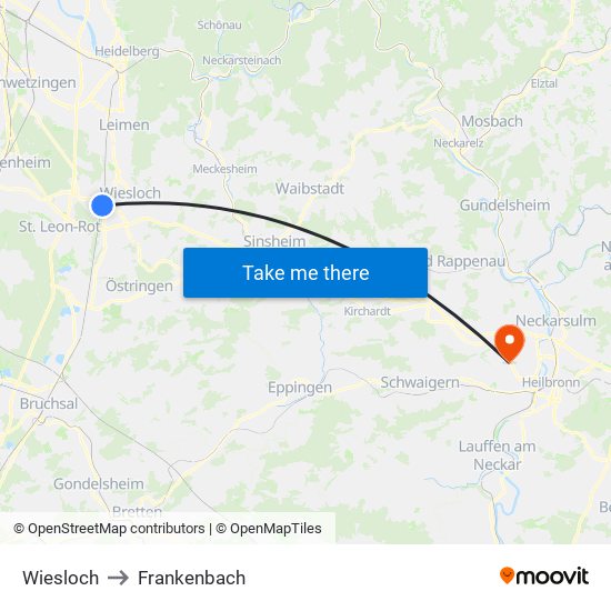 Wiesloch to Frankenbach map