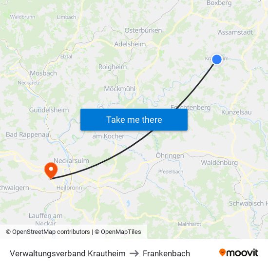 Verwaltungsverband Krautheim to Frankenbach map