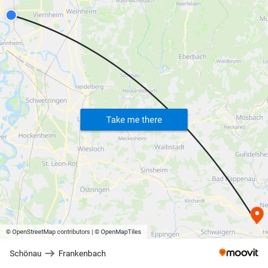 Schönau to Frankenbach map