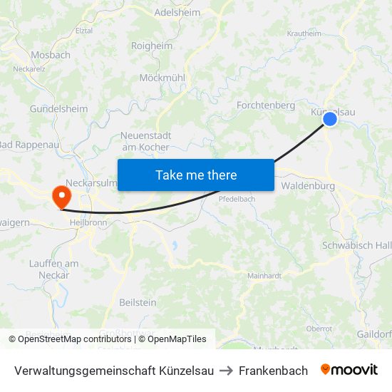 Verwaltungsgemeinschaft Künzelsau to Frankenbach map