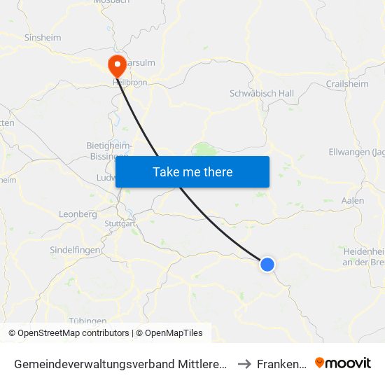 Gemeindeverwaltungsverband Mittleres Fils-Lautertal to Frankenbach map