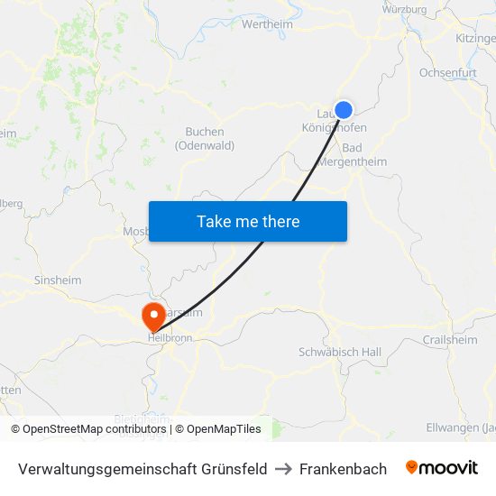 Verwaltungsgemeinschaft Grünsfeld to Frankenbach map