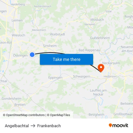 Angelbachtal to Frankenbach map