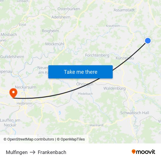 Mulfingen to Frankenbach map