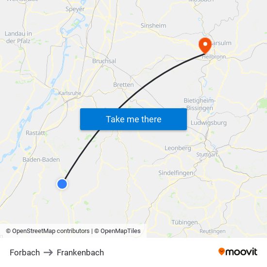 Forbach to Frankenbach map