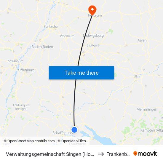 Verwaltungsgemeinschaft Singen (Hohentwiel) to Frankenbach map