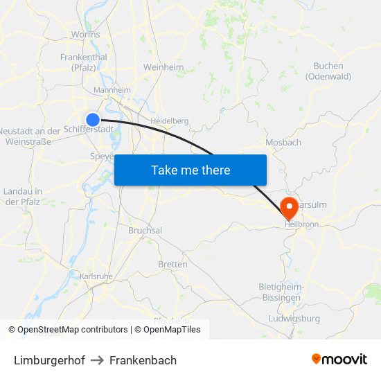 Limburgerhof to Frankenbach map