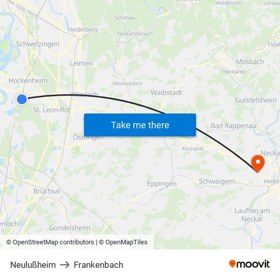 Neulußheim to Frankenbach map