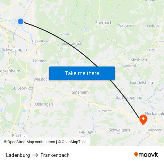 Ladenburg to Frankenbach map