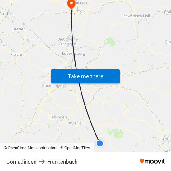 Gomadingen to Frankenbach map