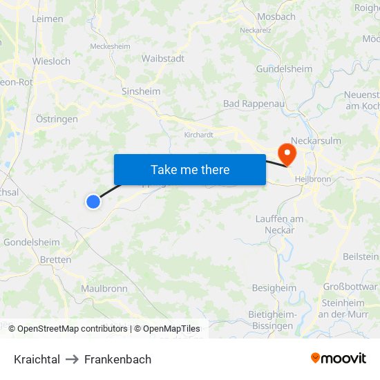 Kraichtal to Frankenbach map