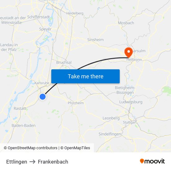 Ettlingen to Frankenbach map