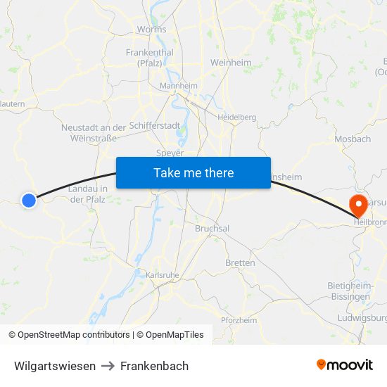Wilgartswiesen to Frankenbach map