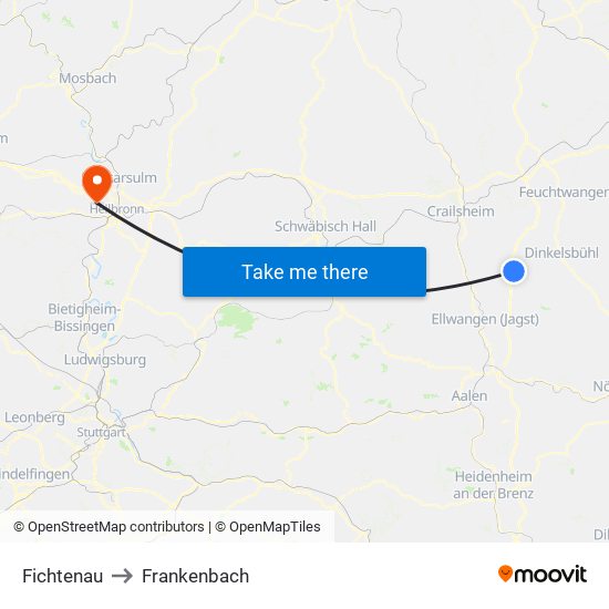 Fichtenau to Frankenbach map