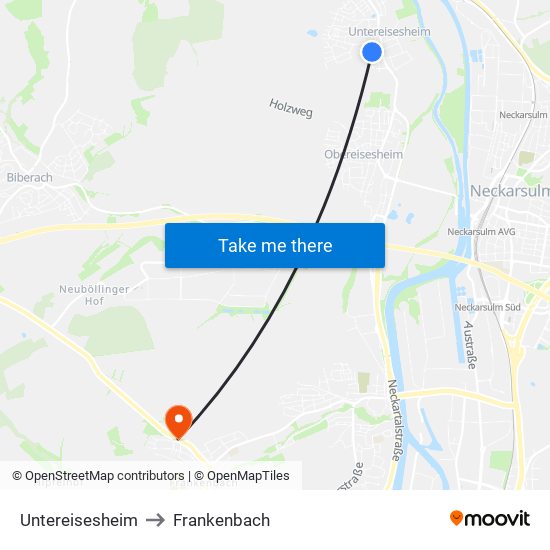 Untereisesheim to Frankenbach map