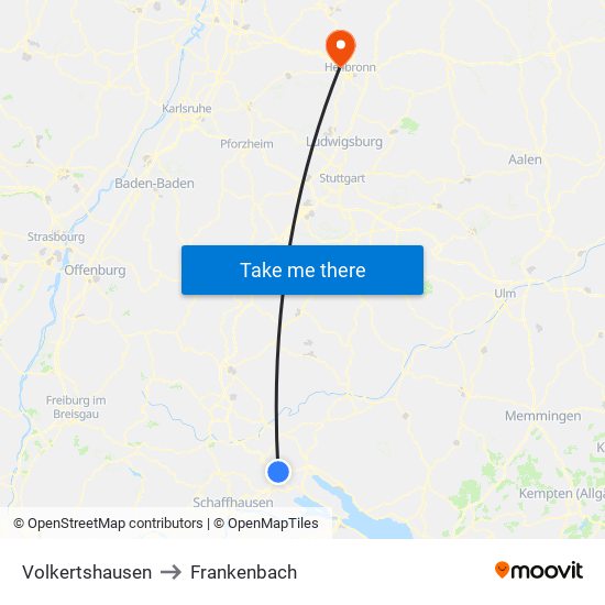 Volkertshausen to Frankenbach map