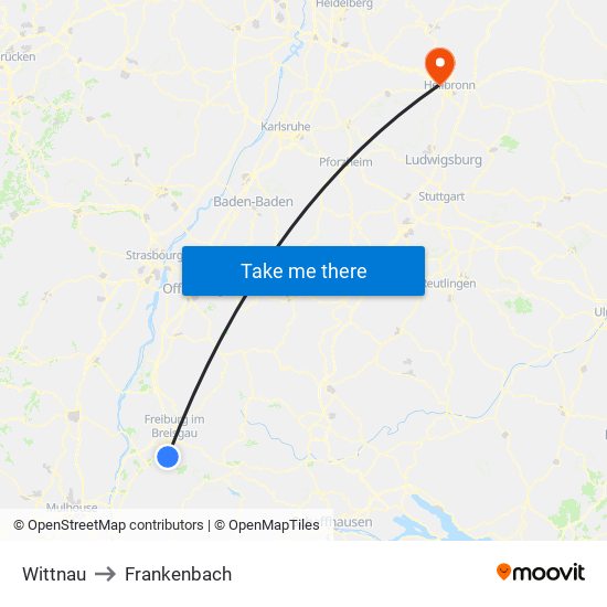 Wittnau to Frankenbach map