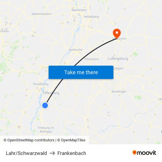 Lahr/Schwarzwald to Frankenbach map