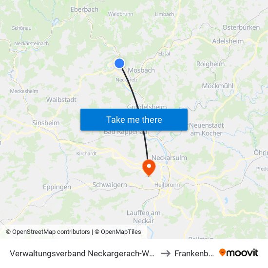 Verwaltungsverband Neckargerach-Waldbrunn to Frankenbach map