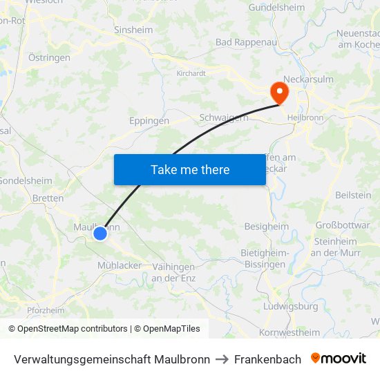 Verwaltungsgemeinschaft Maulbronn to Frankenbach map