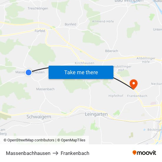 Massenbachhausen to Frankenbach map