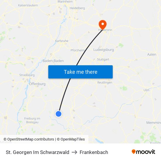 St. Georgen Im Schwarzwald to Frankenbach map