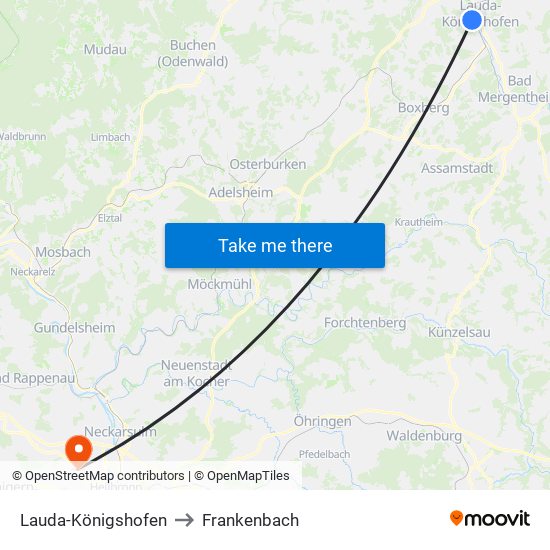 Lauda-Königshofen to Frankenbach map