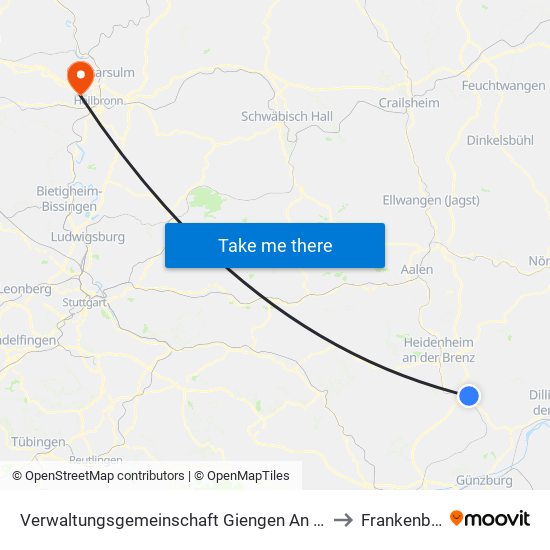 Verwaltungsgemeinschaft Giengen An Der Brenz to Frankenbach map