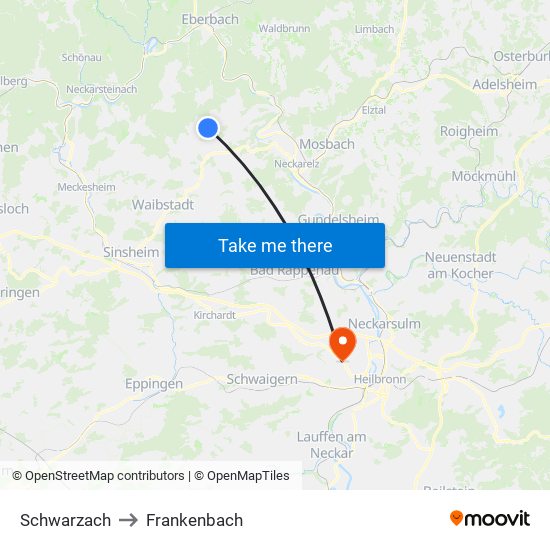 Schwarzach to Frankenbach map