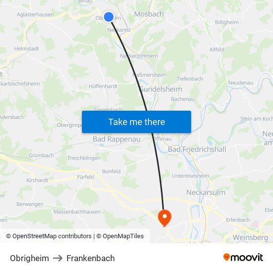 Obrigheim to Frankenbach map