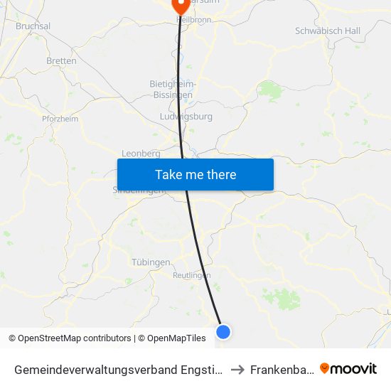 Gemeindeverwaltungsverband Engstingen to Frankenbach map