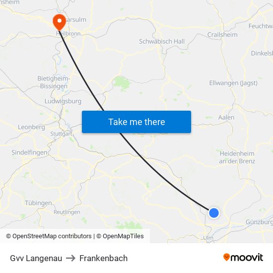 Gvv Langenau to Frankenbach map