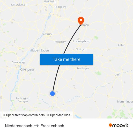 Niedereschach to Frankenbach map