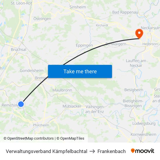 Verwaltungsverband Kämpfelbachtal to Frankenbach map