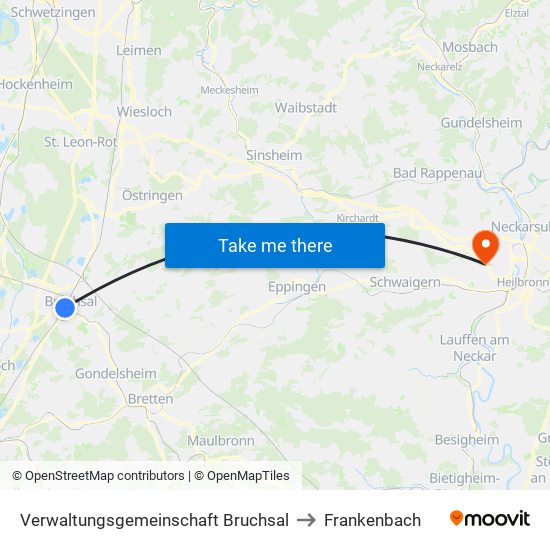 Verwaltungsgemeinschaft Bruchsal to Frankenbach map