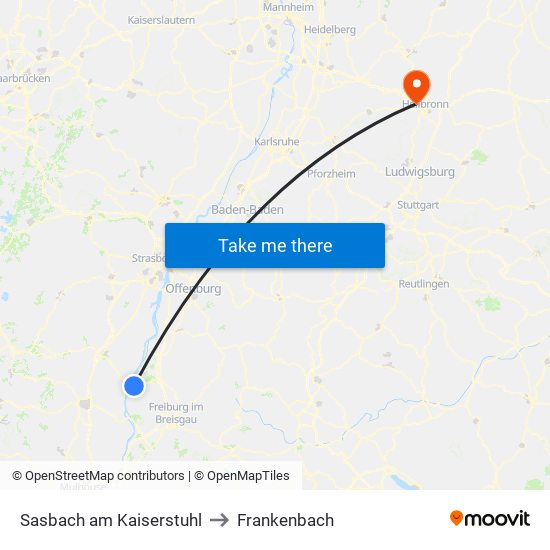 Sasbach am Kaiserstuhl to Frankenbach map