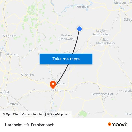 Hardheim to Frankenbach map