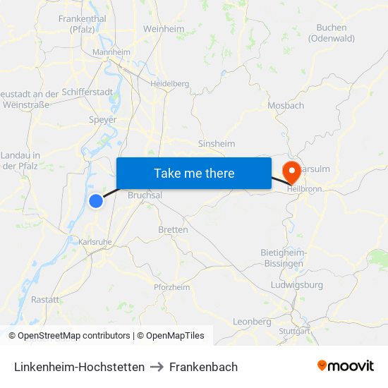 Linkenheim-Hochstetten to Frankenbach map