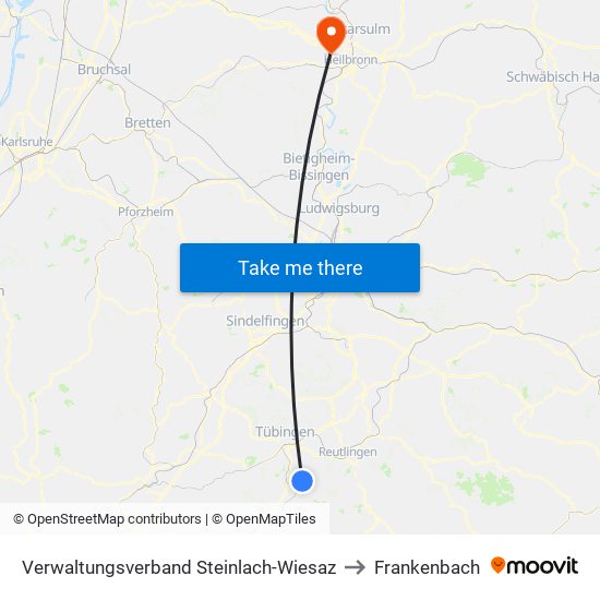 Verwaltungsverband Steinlach-Wiesaz to Frankenbach map