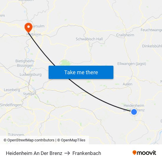 Heidenheim An Der Brenz to Frankenbach map