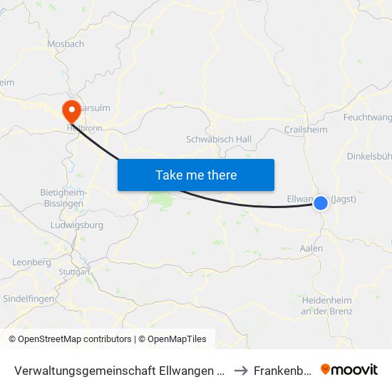 Verwaltungsgemeinschaft Ellwangen (Jagst) to Frankenbach map