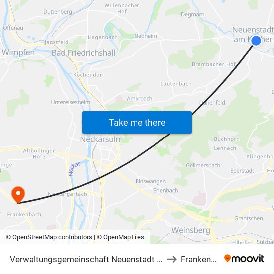 Verwaltungsgemeinschaft Neuenstadt am Kocher to Frankenbach map