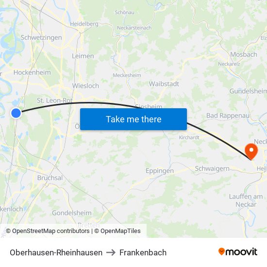 Oberhausen-Rheinhausen to Frankenbach map